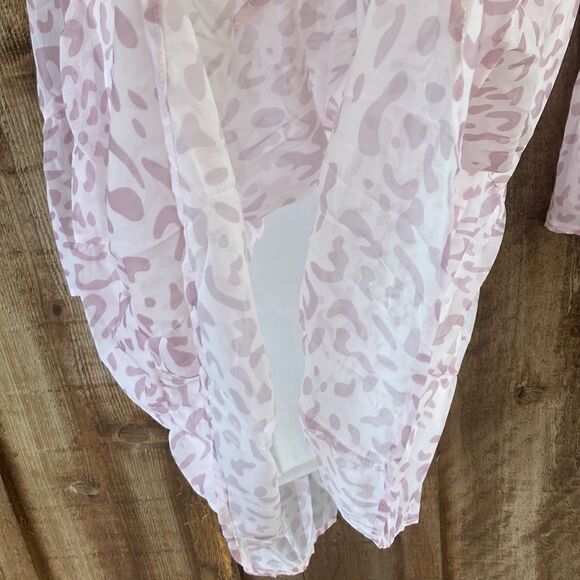 Dokotoo VNeck Tunic Casual Loose Babydoll Mini Swing Dress in Pink Leopard Print - Picture 5 of 11